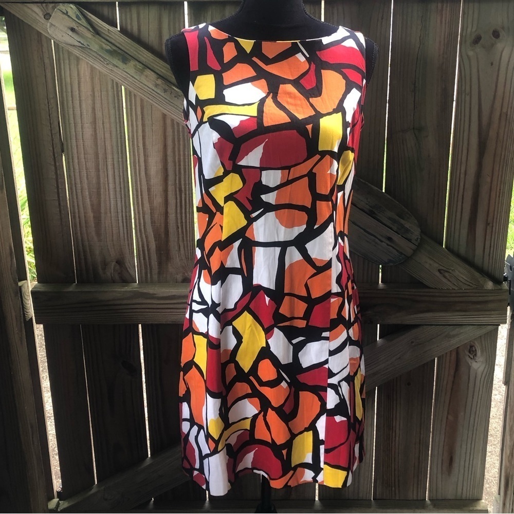 Peter Nygard Colorful Abstract Sleeveless Midi Shift Dress Size 6P